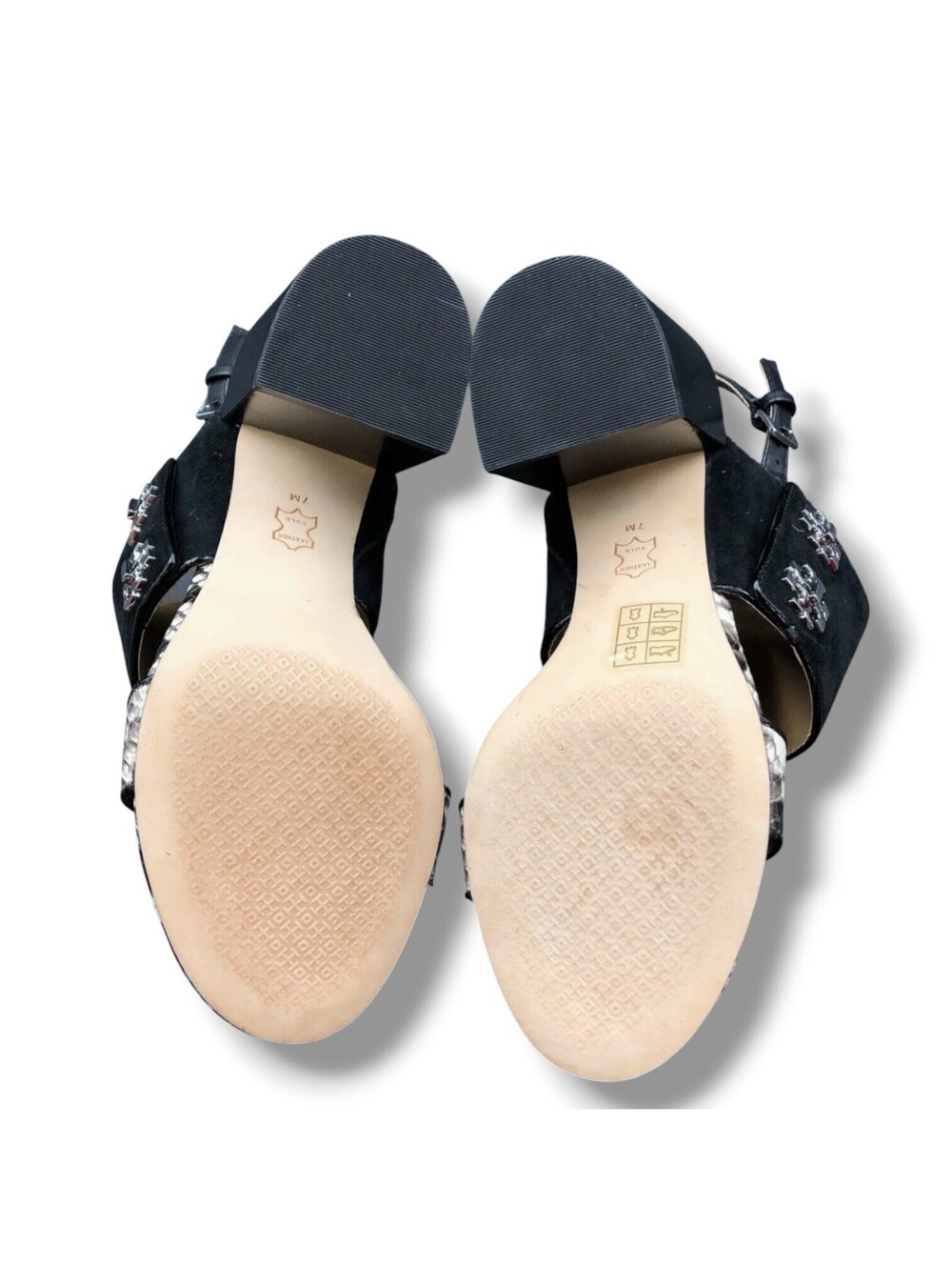 Tory Burch Kira Women’s 7 Black Suede Snake Embossed Block Heel Sandals - Picture 9 of 10